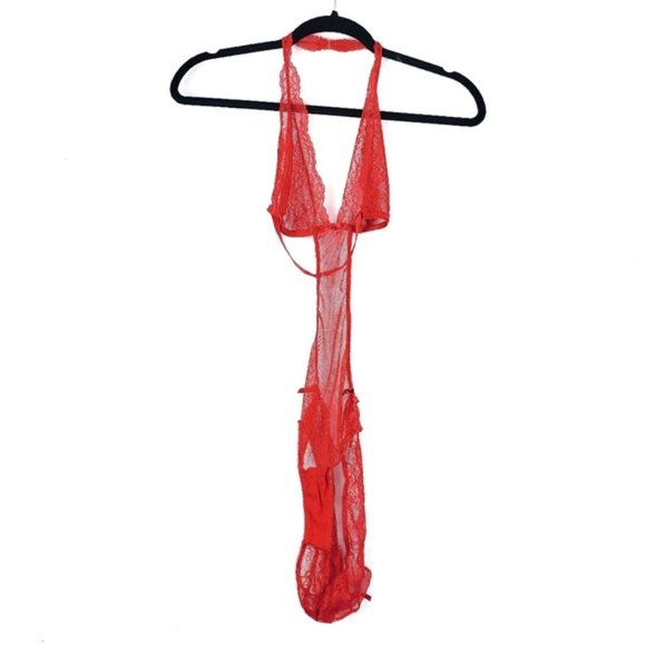 VICTORIA'S SECRET Red Sheer Lace One Piece M - Picture 6 of 8